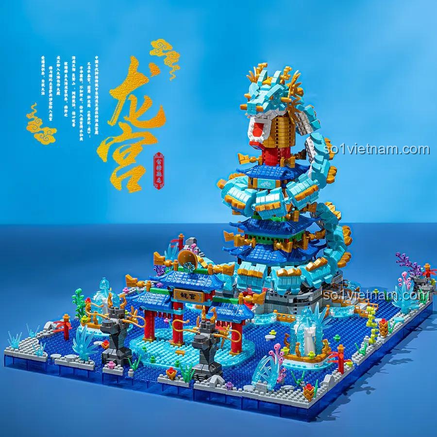 Bộ lắp ghép 拼未来 FA0102 Truyền Thuyết Biển Đông Long Cung, mô hình kiến trúc Trung Hoa, có đèn LED, độ tuổi 6+, cho bé trai và bé gái, lung linh huyền ảo