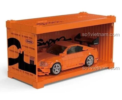 Mô hình xe Toyota Supra A80 màu cam đặt trong hộp đựng, tỉ lệ 1:32, bộ lắp ghép Pinbo PB8815, đồ chơi xe hơi cho bé trai 14 tuổi, tốc độ đỉnh cao