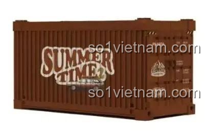 Hộp trưng bày dạng container của bộ xếp hình PB8824, màu nâu với logo 'SUMMER TIME' nổi bật, tạo nên một garage độc đáo cho mô hình xe.