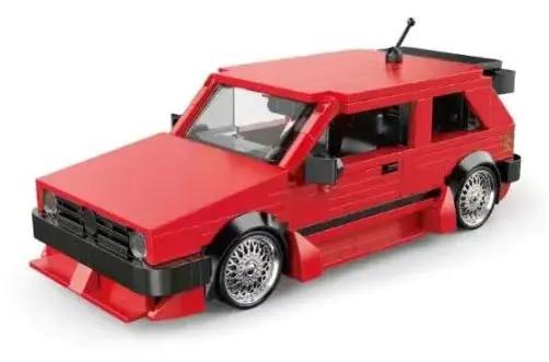 Hình ảnh vỏ hộp của bộ lắp ráp Xe hơi Golf MK2 Pinbo PB8839. Hộp màu đỏ nổi bật với hình ảnh chiếc xe Volkswagen Golf MK2 cổ điển, món quà hấp dẫn cho bé trai 6 tuổi.