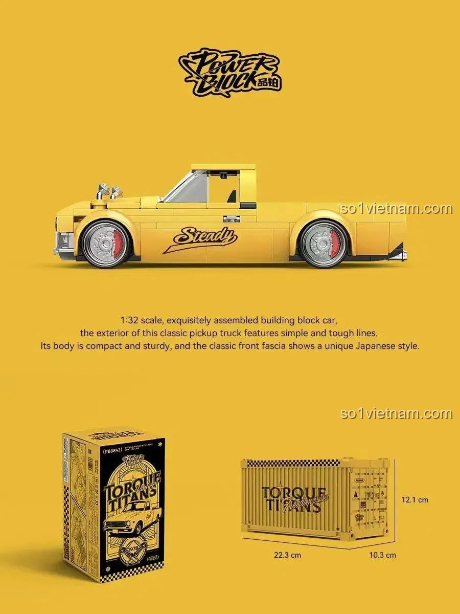 Xe bán tải Pickup Trucks màu vàng, tỉ lệ 1:32, bộ lắp ghép xe bán tải, đồ chơi mô hình xe bán tải, xe bán tải PB8842, xe bán tải 品铂, xe bán tải phong cách Nhật Bản, xe bán tải cổ điển, xe bán tải "Steady", xe bán tải "Toroue Titans", xe bán tải "Freedom Cruiser", xe bán tải cho bé trai 14 tuổi, xe bán tải giá tốt