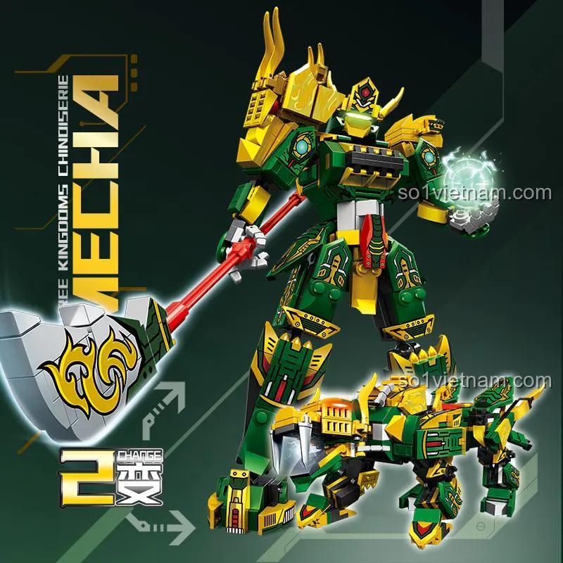 Bộ lắp ghép Pindad P2001 Chinoiserie Mecha Quan Vũ với 2 dạng lắp ráp: chiến binh và rồng, chi tiết sắc nét, màu sắc bắt mắt, đồ chơi giáo dục cho bé trai