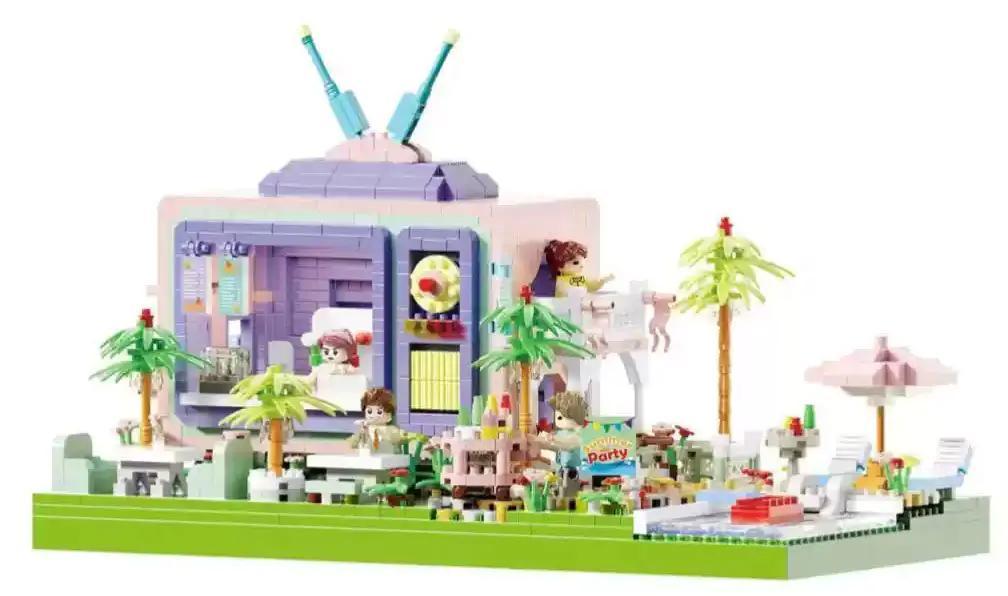 Bộ lắp ghép Ngôi Nhà TV Kỳ Diệu 2100 mảnh, Pinzhi Xing 9936-1, đồ chơi xây dựng mô hình nhà cửa, có hồ bơi và minifigure, phù hợp cho bé 14 tuổi