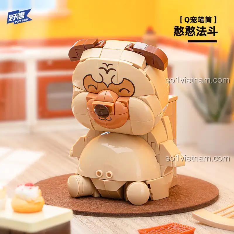Bộ lắp ghép Pleyerid M38-P8058 Chó Shiba cầm hoa, có thể dùng làm hộp bút, đồ chơi mô hình cho bé 12 tuổi