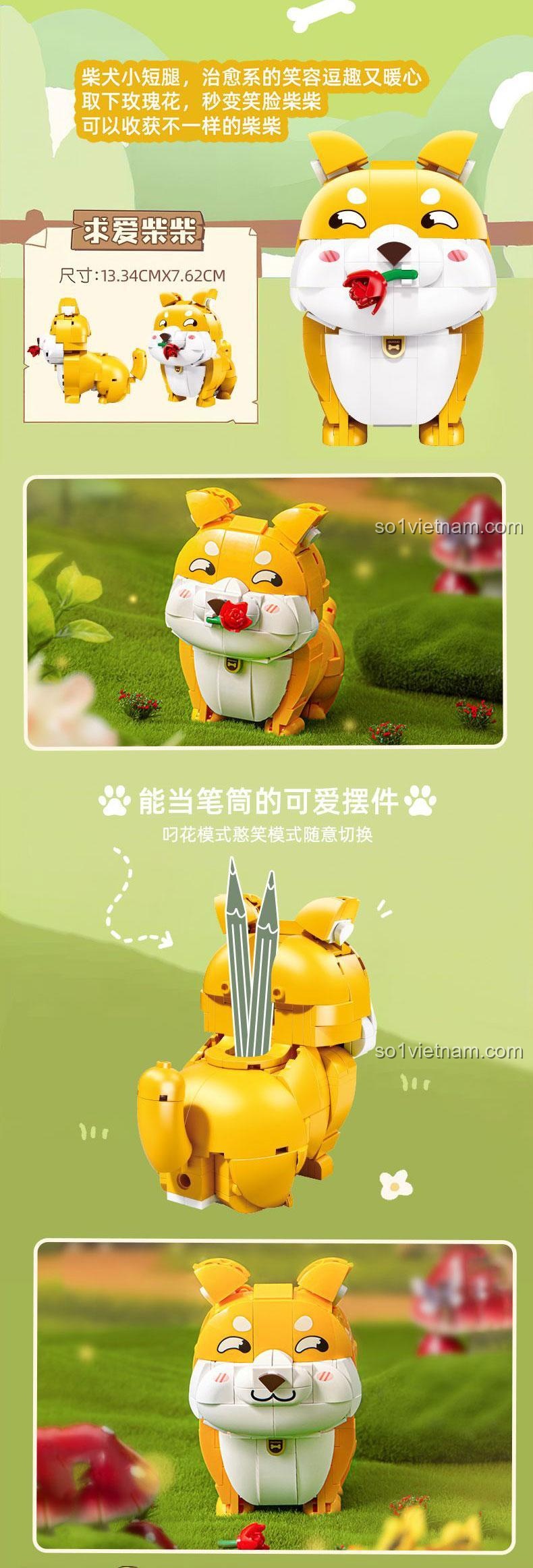 Bộ lắp ghép Pleyerid M38-P8058 Chó Shiba, Husky, Pug cạnh nhau, đồ chơi mô hình cho bé 12 tuổi