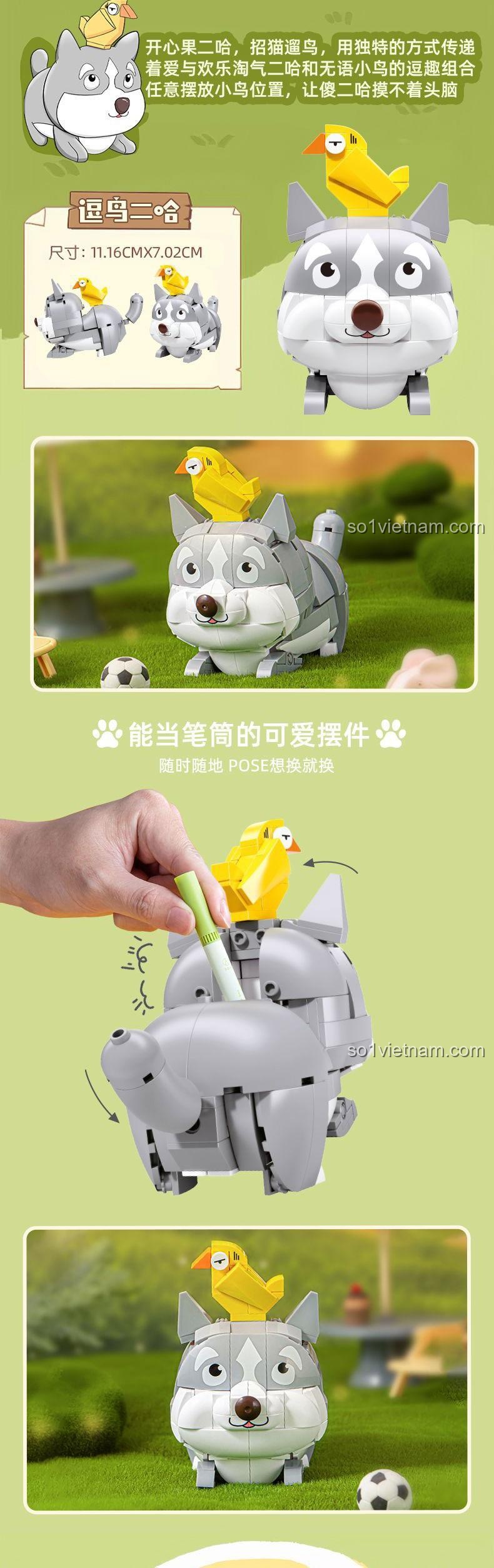 Bộ lắp ghép Pleyerid M38-P8058 Chó Shiba, Husky, Pug trên thảo nguyên, đồ chơi mô hình cho bé 12 tuổi