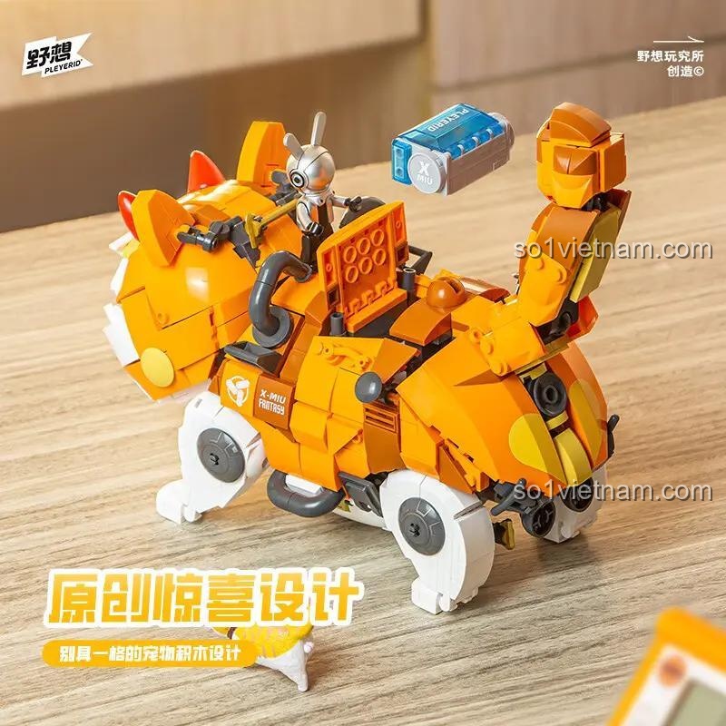 Mèo máy X-MIU Pleyerid M38-P8018 chi tiết màu cam, bộ khối lắp ghép cho học sinh cấp 2 12 tuổi phát triển tư duy.