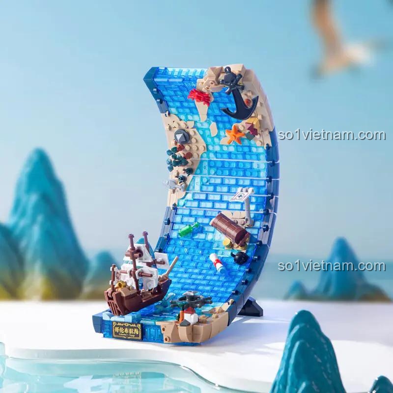 Tranh 3D đại dương Pleyerid M38P8023, mô hình thuyền buồm Columbus độc đáo.