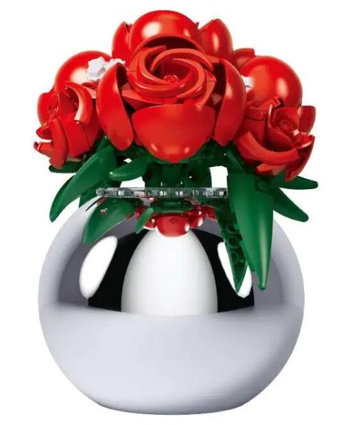 Bó hoa hồng lắp ghép Pleyerid M38-P8061, quà tặng hoa hồng, hoa hồng vĩnh cửu, đồ chơi mô hình hoa hồng, màu đỏ, trắng, bạc, độ tuổi 12+
