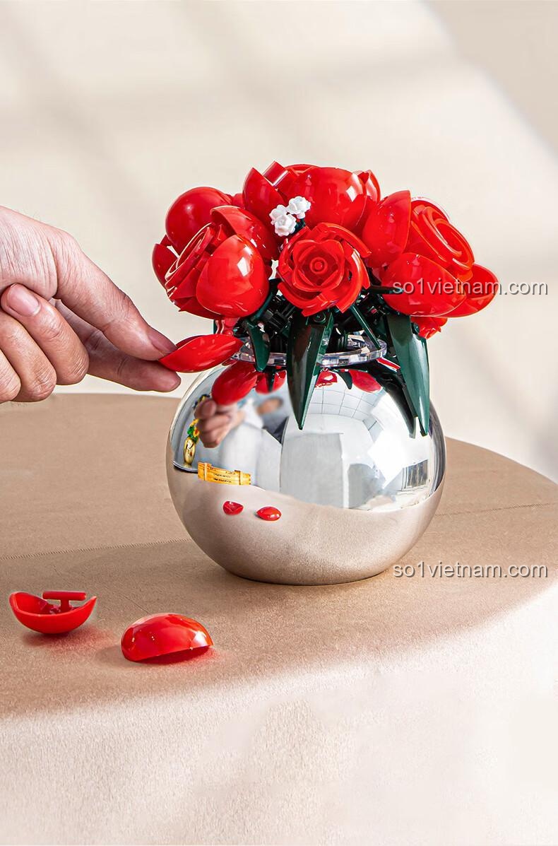 Kích thước mô hình hoa hồng lắp ghép Pleyerid M38-P8061, quà tặng hoa, hoa hồng vĩnh cửu, đồ chơi mô hình hoa hồng, màu đỏ, trắng, bạc, độ tuổi 12+