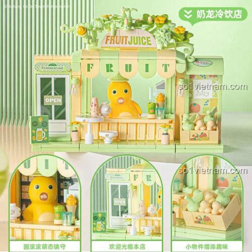 Chi tiết bộ lắp ghép Pleyerid M38-P8091 Cửa hàng đồ uống lạnh Nãi Long, đồ chơi xây dựng cho bé gái 6 tuổi, chất lượng cao.