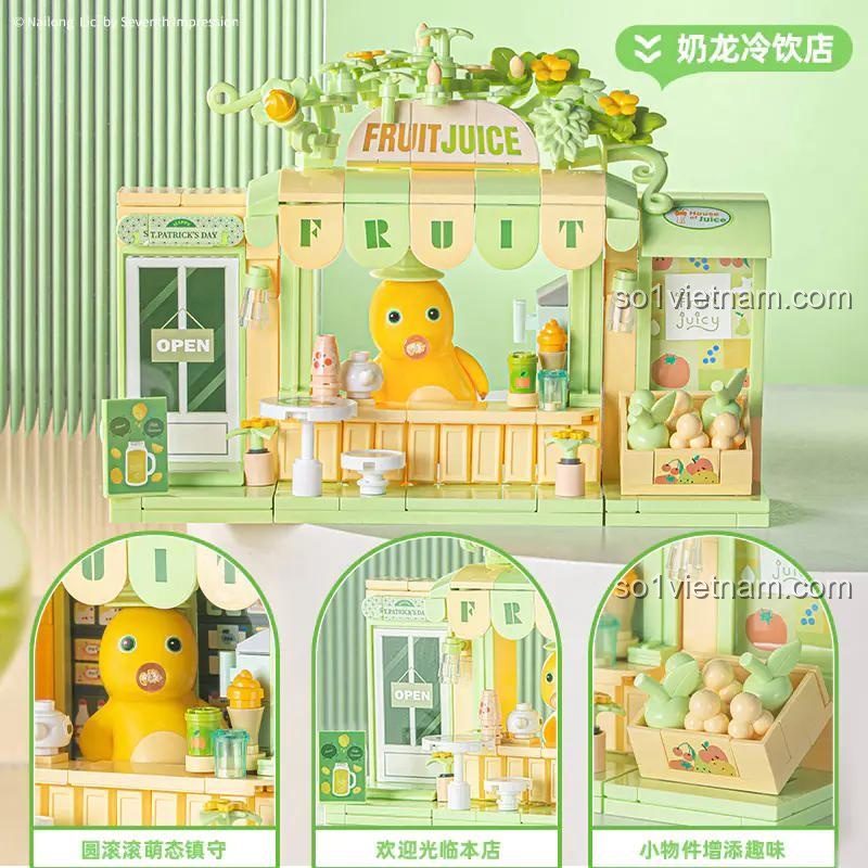 Chi tiết bộ lắp ghép Pleyerid M38-P8091 Cửa hàng đồ uống lạnh Nãi Long, đồ chơi xây dựng cho bé gái 6 tuổi, chất lượng cao.