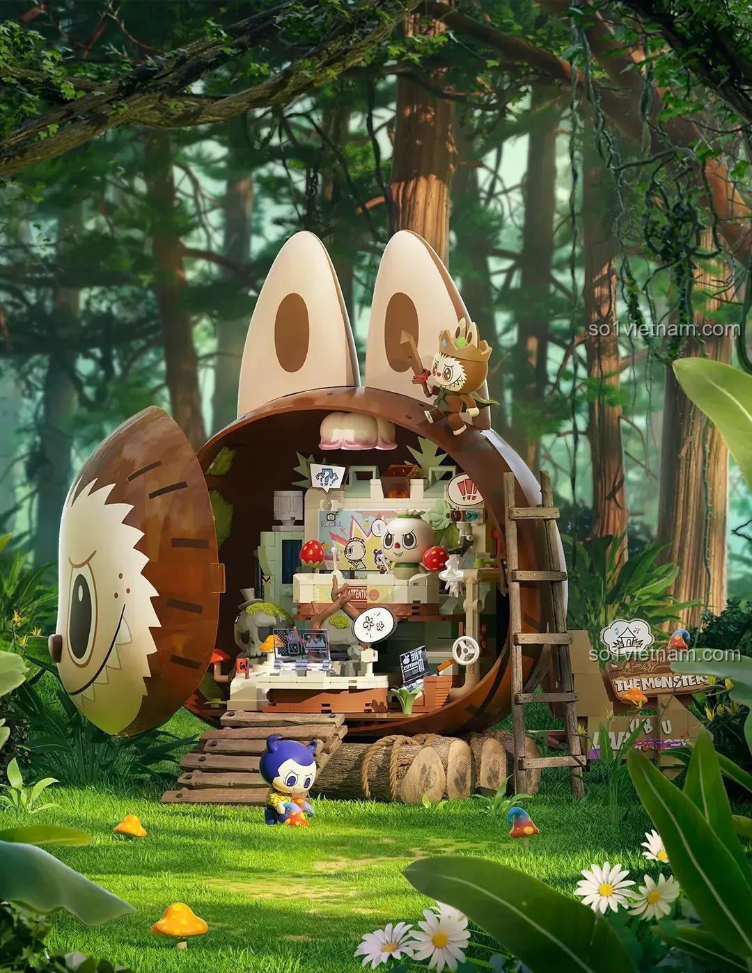 đồ chơi mô hình Căn cứ bí mật rừng xanh Pop Mart P10000, bộ lắp ghép LABUBU, phát triển trí tưởng tượng cho bé 8 tuổi, giá rẻ