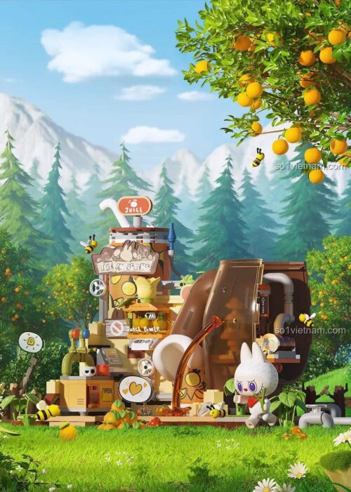 Mô hình căn cứ bí mật rừng The Monsters: Máy làm nước ép Labubu Pop Mart P10001, đồ chơi mô hình sáng tạo cho bé trai và bé gái 8 tuổi, chất lượng cao