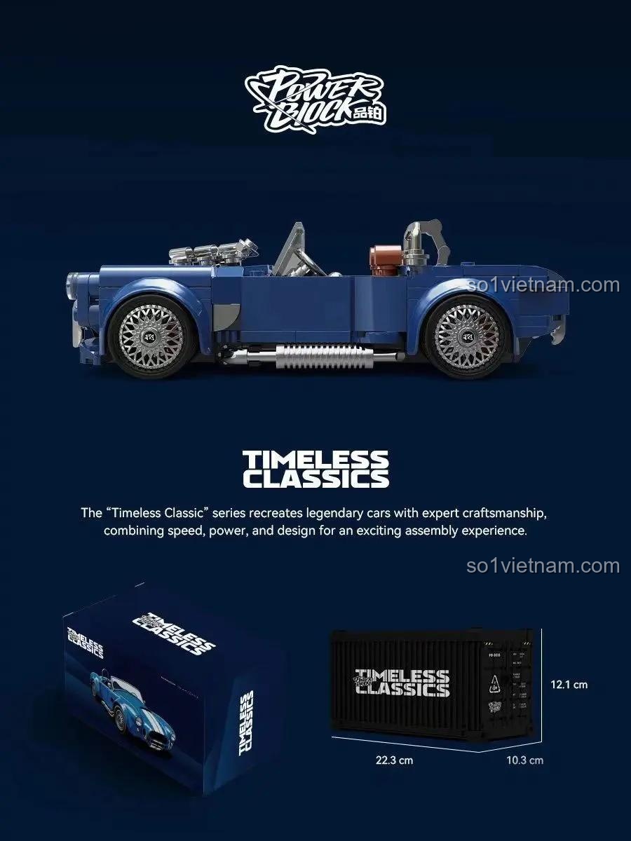 Đồ chơi mô hình Power Block PB8818 Xe Ford Mui Trần Cổ Điển, kích thước mô hình và hộp, bộ xếp hình cho bé trai 8 tuổi, chất lượng cao