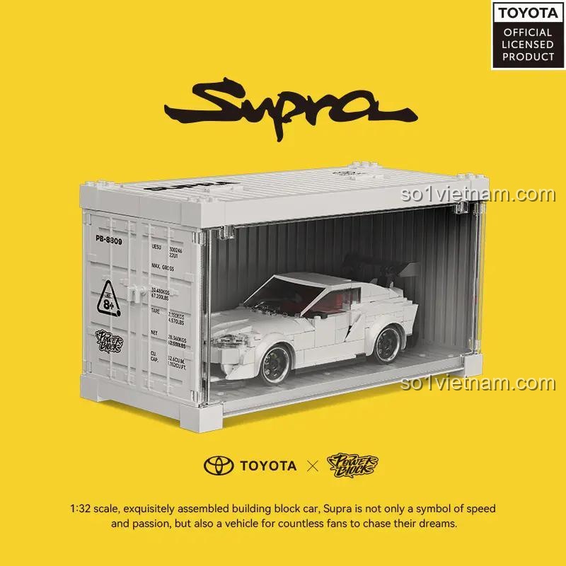 Mô hình xe Toyota Supra đặt trên hộp container trưng bày, Power Block PB8808