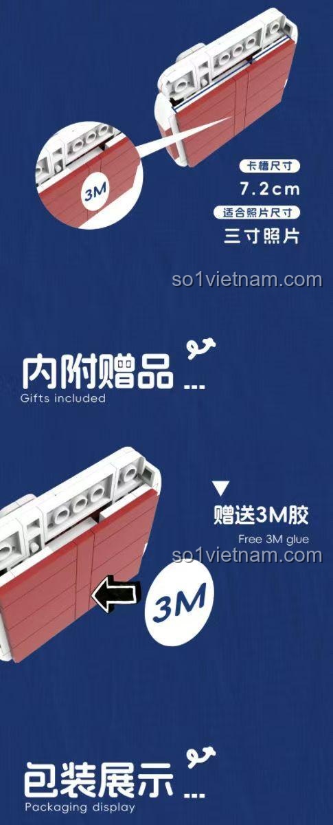 Quà tặng kèm keo 3M khi mua bộ đồ chơi QA-001, máy ảnh Polaroid QA-001, lưu giữ khoảnh khắc.
