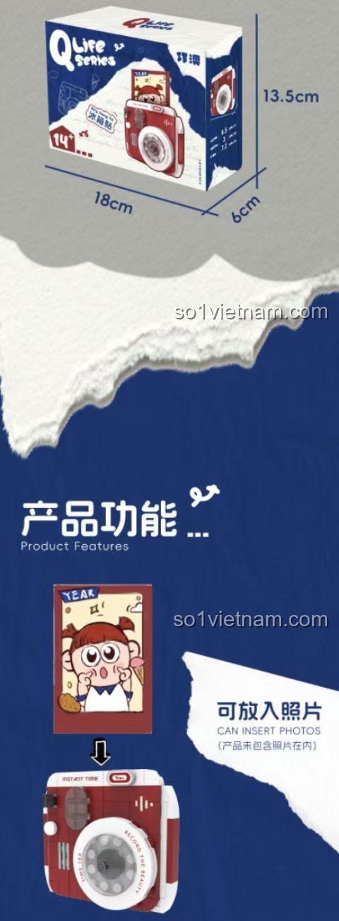 Tính năng chèn ảnh của bộ lắp ghép máy ảnh lấy liền Qiaoao QA-001, đồ chơi mô hình nam châm tủ lạnh, sáng tạo ký ức.