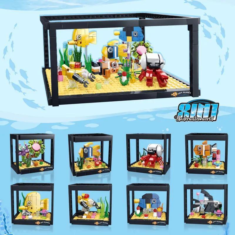 Bộ lắp ghép Hồ cá Dreamocean 启高乐 BB008, mô hình thế giới dưới nước với cá nhiệt đới, san hô, tôm càng đỏ, cua, giá tốt