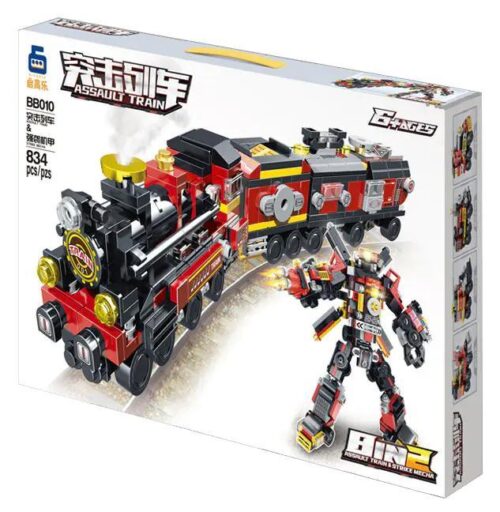 Bộ đồ chơi Tàu Hỏa Chiến Xung Kích BB010 của QigaoLe, có thể biến hình thành robot chiến đấu, 834 chi tiết, phù hợp cho bé trai 6 tuổi