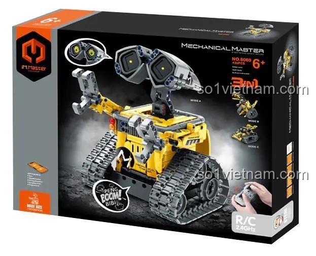 Hộp sản phẩm đồ chơi mô hình Robot dọn rác Wall-E 8060 của Qihui, 541 chi tiết, lắp được 3 kiểu, điều khiển từ xa 2.4GHz.