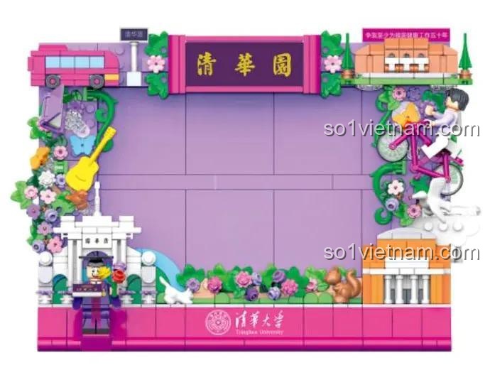 Bộ lắp ghép Khung Ảnh Lắp Ghép Thanh Hoa Viên Qinghua Impression QHYX001, minifigure sinh viên, đồ chơi giáo dục cho bé 6 tuổi