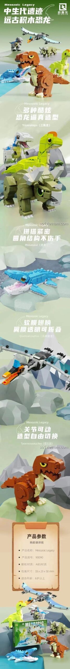 Thông tin sản phẩm bộ đồ chơi khủng long Mesozoic Legacy 90090