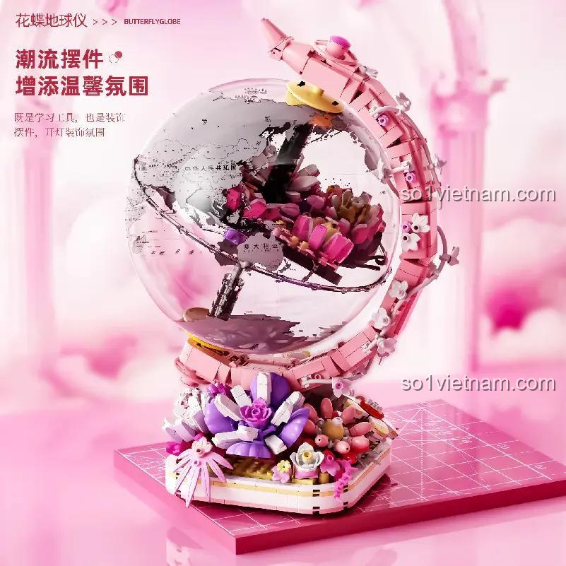 Mô hình Quả địa cầu bướm 启智乐 90105 với đế hoa