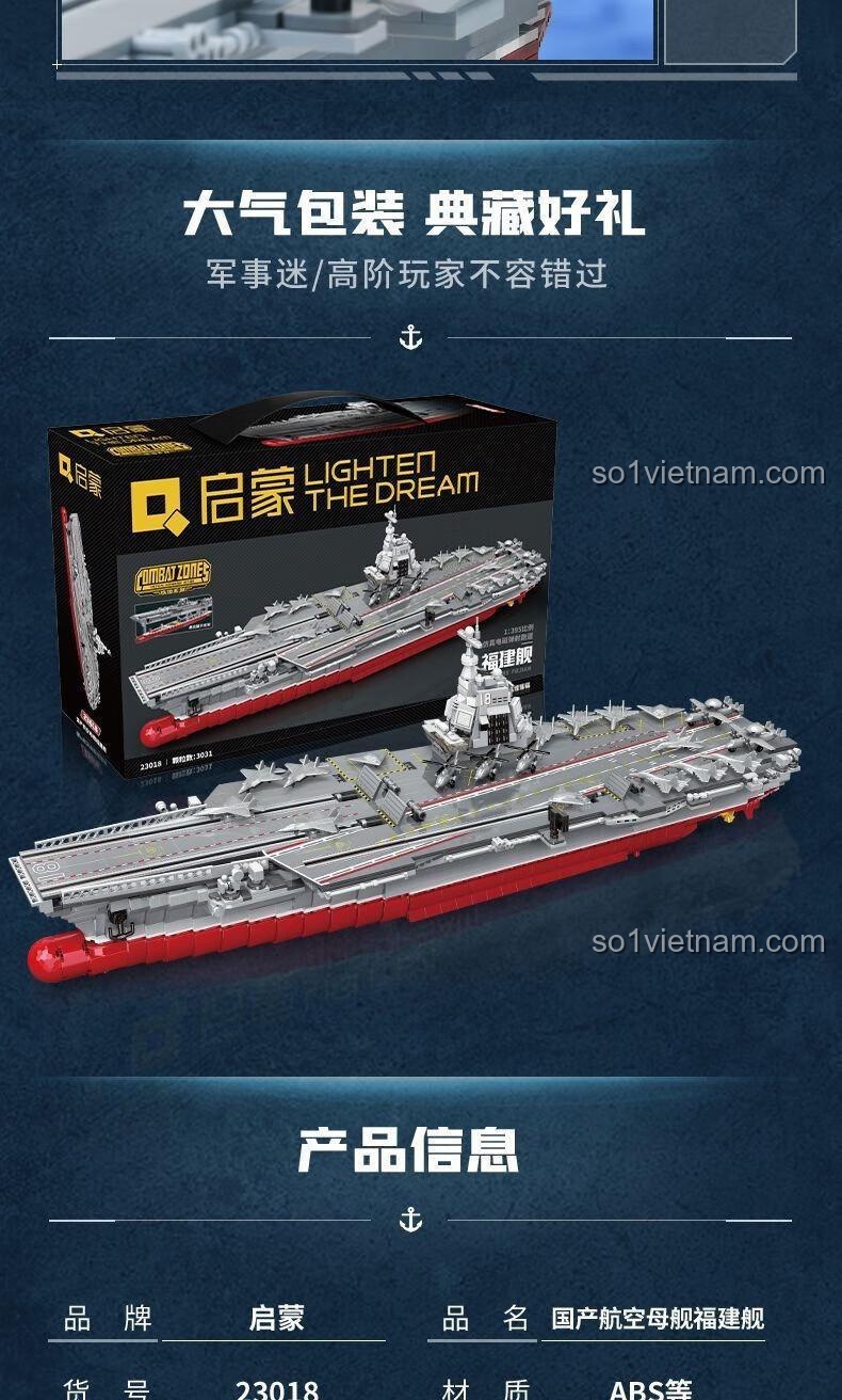 bộ lắp ghép Tàu Sân Bay Phúc Kiến, hộp sản phẩm Qman 23018, 3031 chi tiết, đồ chơi xây dựng chất lượng cao.