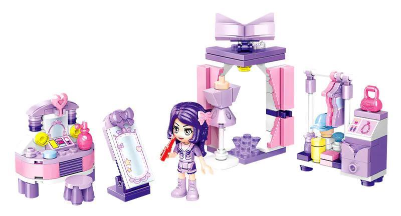 Bộ đồ chơi lắp ghép Qman 31019-2 Phòng Ngọt Ngào: Phòng Xinh Đẹp cho bé gái 6 tuổi, với minifigure, bàn trang điểm, tủ quần áo, giá treo đồ, màu hồng tím chủ đạo, chất liệu nhựa ABS cao cấp, giá tốt