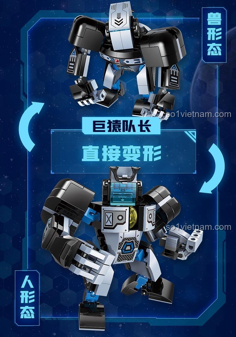 Hộp sản phẩm bộ 4 robot biến hình 启蒙QMAN/ENLIGHTEN/奇妙积木Keeppley 41231, đồ chơi lắp ráp cho bé trai 6 tuổi, 607 chi tiết, giá tốt