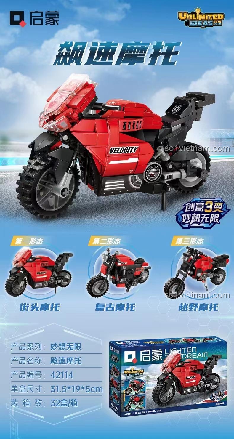 Các mẫu lắp ráp của Qman 42114 Xe mô tô tốc độ: mô tô đường phố, mô tô cổ điển và mô tô địa hình.