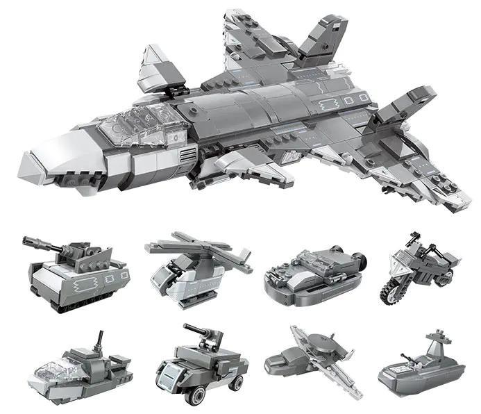 Bộ đồ chơi Qman 42201 Chiến cơ hủy diệt 8 trong 1, mô hình máy bay chiến đấu, xe tăng, trực thăng, tàu chiến, xe địa hình, tàu đổ bộ, tàu tuần tra, máy bay trinh sát, đồ chơi lắp ráp cho bé trai 6 tuổi