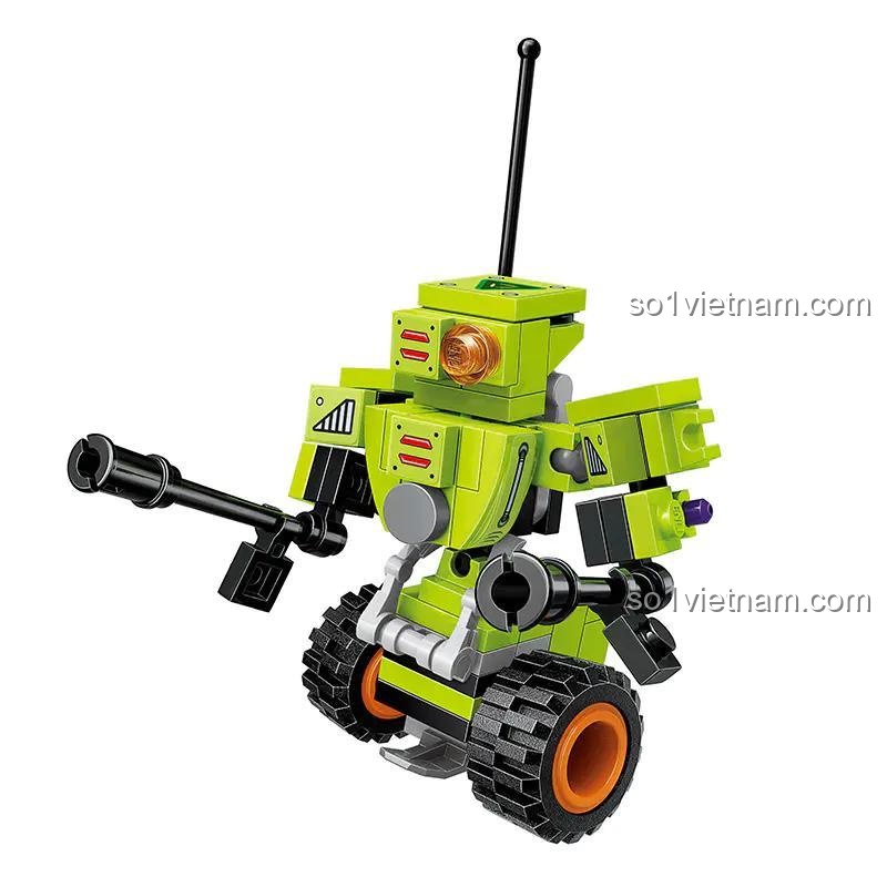 Mô hình robot bánh xe, một phần của bộ đồ chơi xây dựng Mecha Chiến Binh Tiên Phong. Thiết kế độc đáo, sẵn sàng hợp thể.