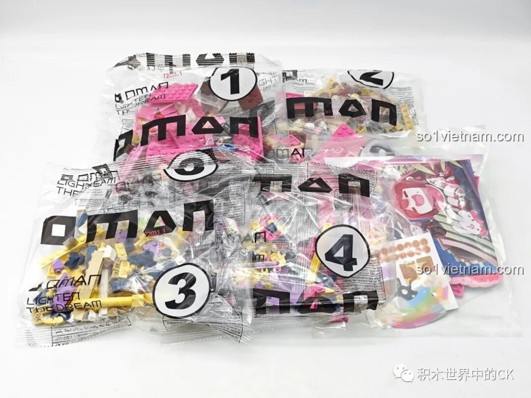 Các túi mảnh ghép được đánh số thứ tự của bộ lắp ghép Núi Khinh Hầu trong Mini World cho bé 6 tuổi.