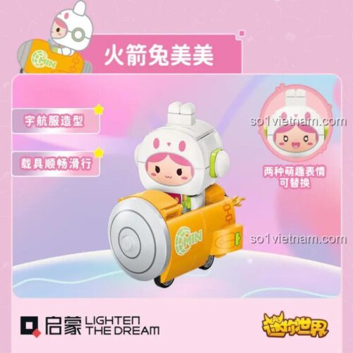Bộ lắp ráp mô hình Rocket Rabbit Meimei - Mini World 72037, 148 mảnh, dành cho bé 6 tuổi, có 2 biểu cảm khuôn mặt thay đổi, màu trắng vàng hồng, chất liệu nhựa ABS cao cấp, xuất xứ Trung Quốc, giá tốt