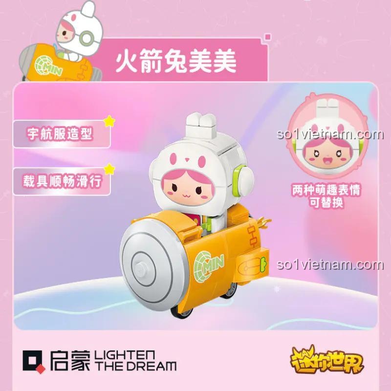 Bộ lắp ráp mô hình Rocket Rabbit Meimei - Mini World 72037, 148 mảnh, dành cho bé 6 tuổi, có 2 biểu cảm khuôn mặt thay đổi, màu trắng vàng hồng, chất liệu nhựa ABS cao cấp, xuất xứ Trung Quốc, giá tốt