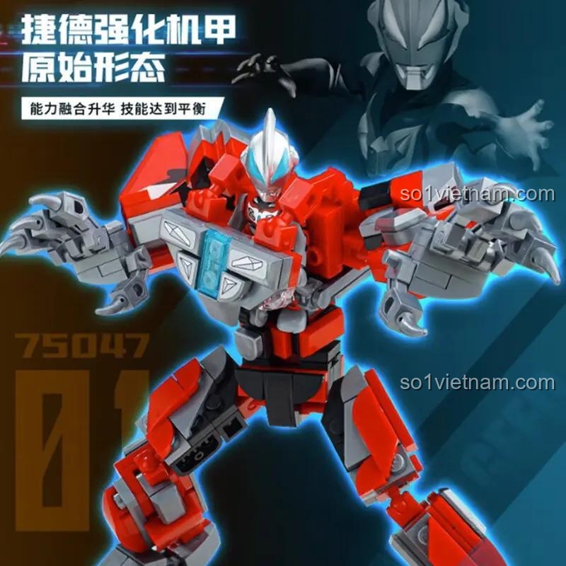 Mô hình Robot Ultraman Geed Qman trong tư thế chiến đấu, thể hiện các khớp nối linh hoạt.