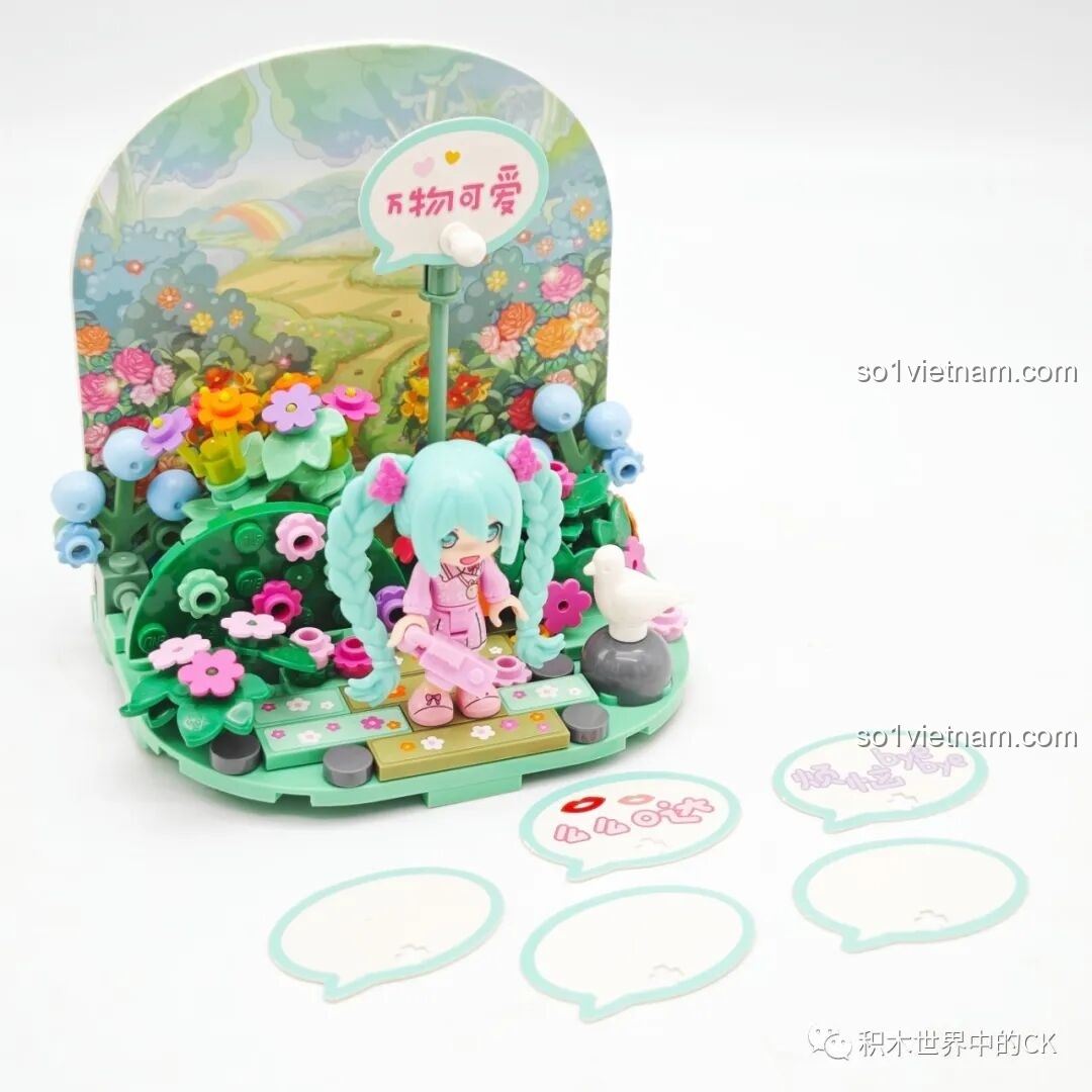Bộ lắp ghép Hatsune Miku: Góc nhìn khác của mô hình Dạo Chơi Ngày Xuân, thể hiện các chi tiết nhỏ tinh xảo.