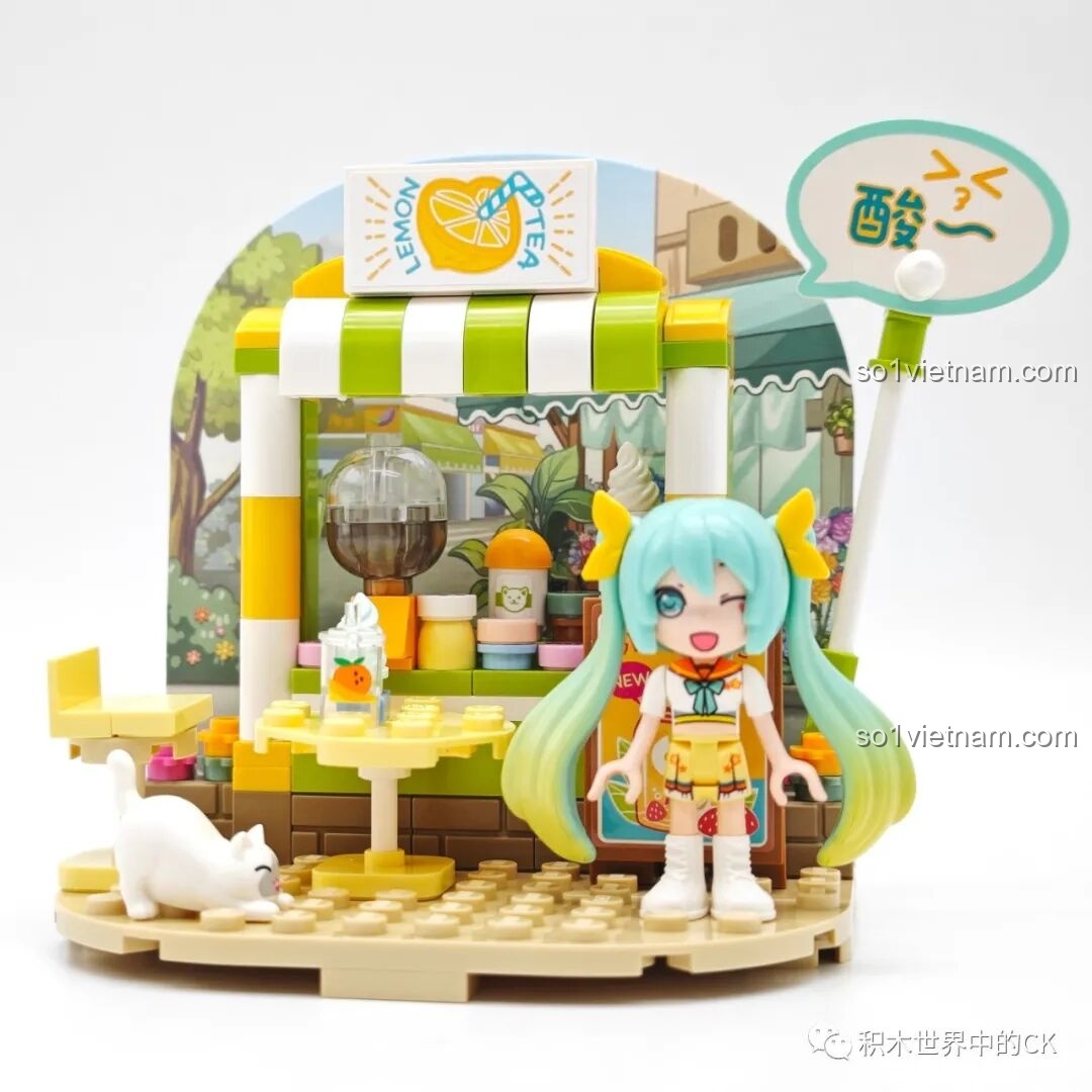 Đánh giá Qman 76011 Hatsune Miku Bốn Mùa: Mô hình Trà Chanh Mát Lạnh hoàn chỉnh, Miku hóa thân cô chủ quán nước.