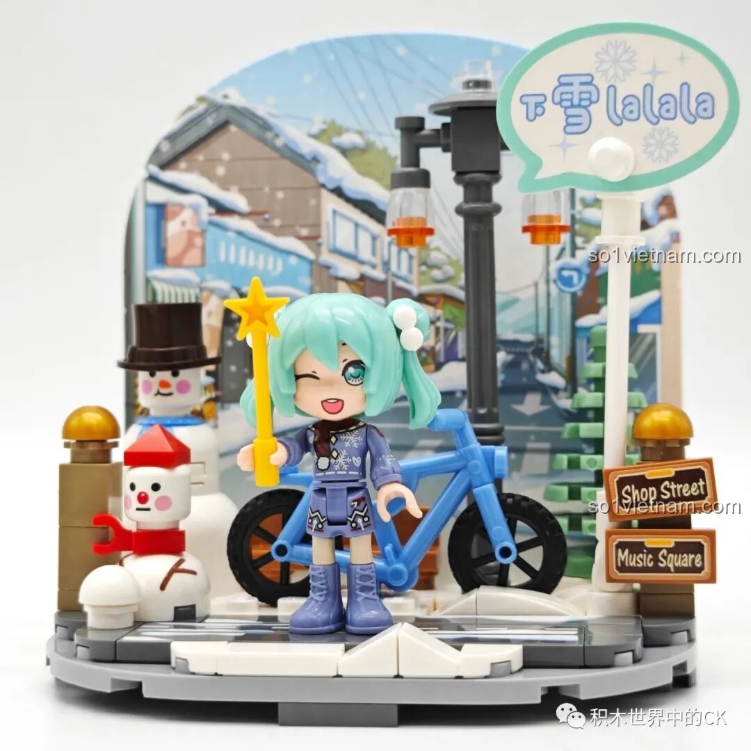 Bộ lắp ghép Hatsune Miku: Mô hình Vui Đùa Cùng Tuyết hoàn chỉnh, Miku giữa phố phường phủ tuyết trắng.
