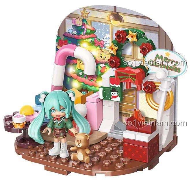 Bộ lắp ghép Hatsune Miku Bốn Mùa chủ đề Giáng Sinh An Lành, đồ chơi mô hình Hatsune Miku 76011 cho bé gái 6 tuổi, giá rẻ