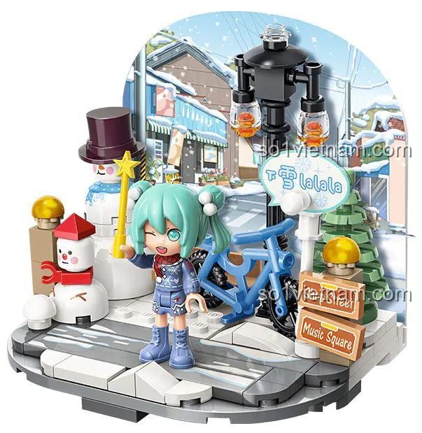 Bộ xếp hình Ca sĩ ảo Hatsune Miku chủ đề Vui Đùa Cùng Tuyết, Qman Hatsune Miku Chibi cho bé gái 6 tuổi, giá tốt