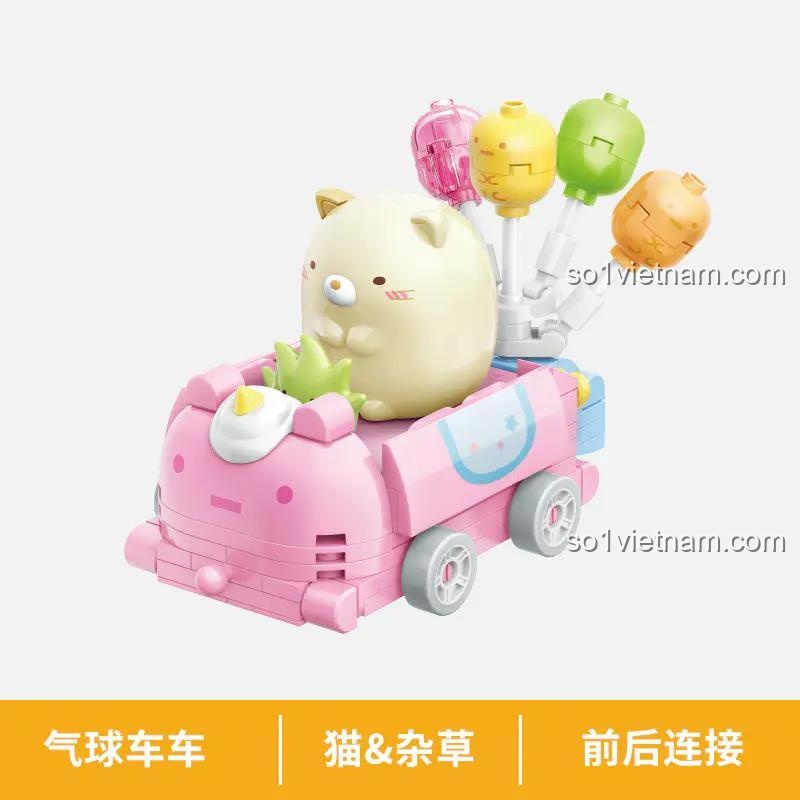Xe hơi bong bóng của Mèo Neko và Cỏ Dại Zassou từ bộ lắp ghép QMAN 77021, món quà đáng yêu cho con gái.