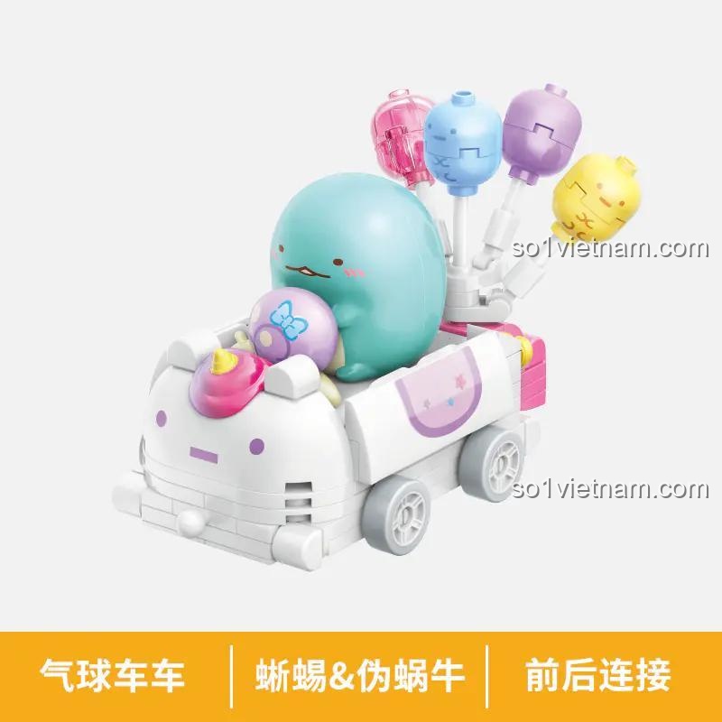 Mô hình xe hơi màu xanh của Thằn Lằn Tokage và Ốc Sên Giả Nisetsumuri, thuộc bộ sưu tập Keeppley Xe Hơi Bong Bóng Sumikko Gurashi.