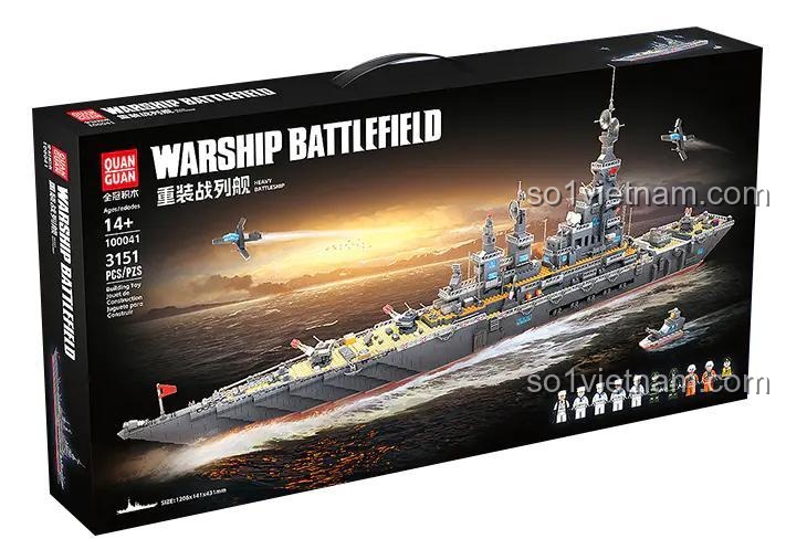 Hộp sản phẩm bộ lắp ráp Quan Guan 100041, mô hình Tàu chiến hạng nặng với 3151 chi tiết, phù hợp làm quà tặng cho bé trai.