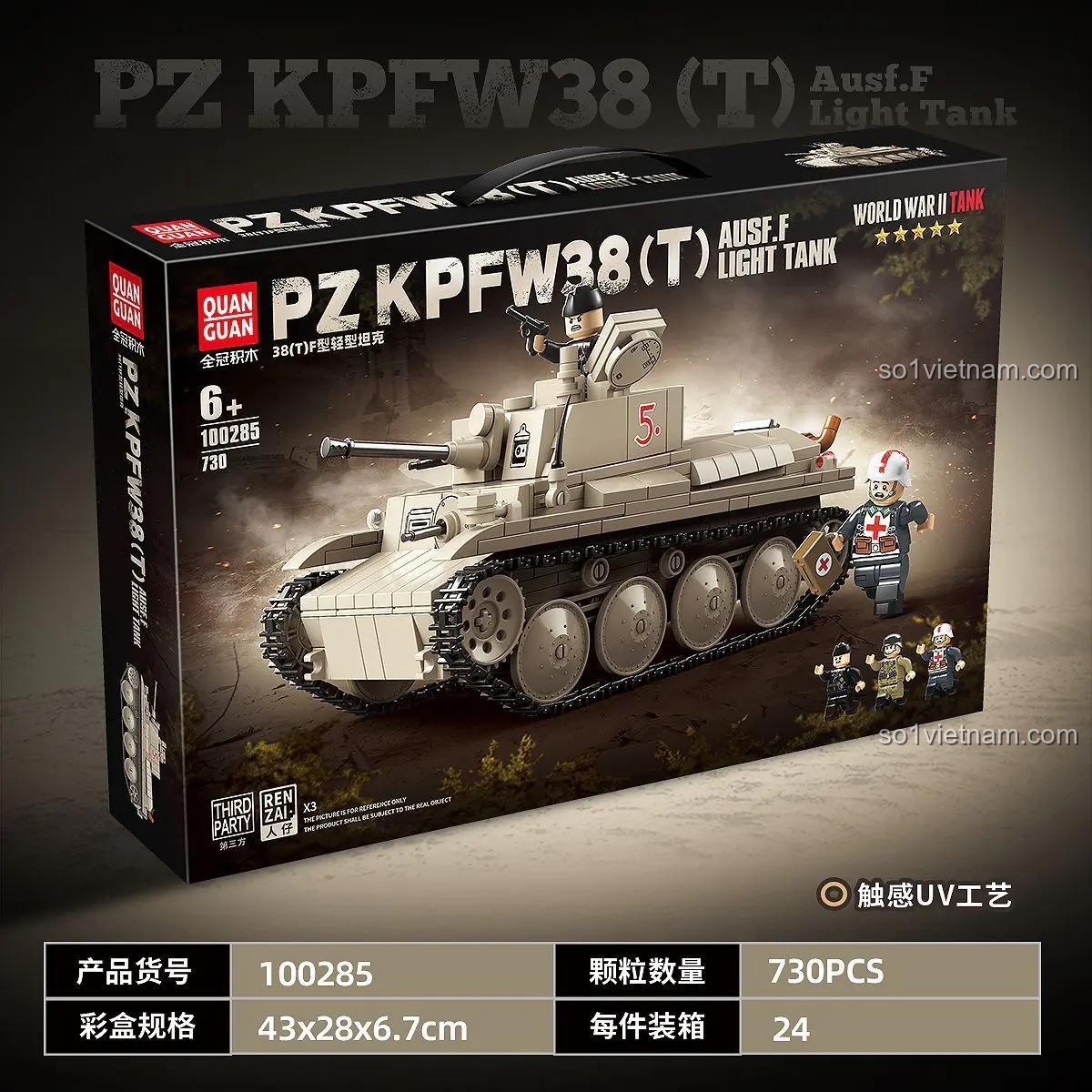 Hộp chi tiết bộ đồ chơi xe tăng Đức Panzer 38(T) Ausf.F QUAN GUAN 100285