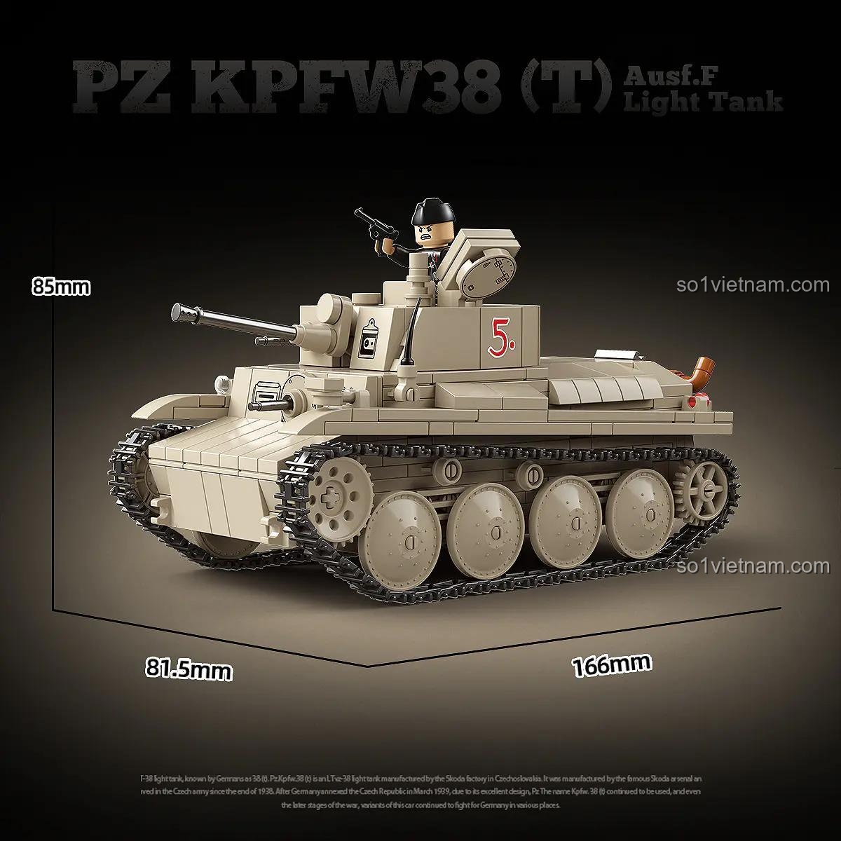 Kích thước mô hình xe tăng Đức Panzer 38(T) Ausf.F QUAN GUAN 100285