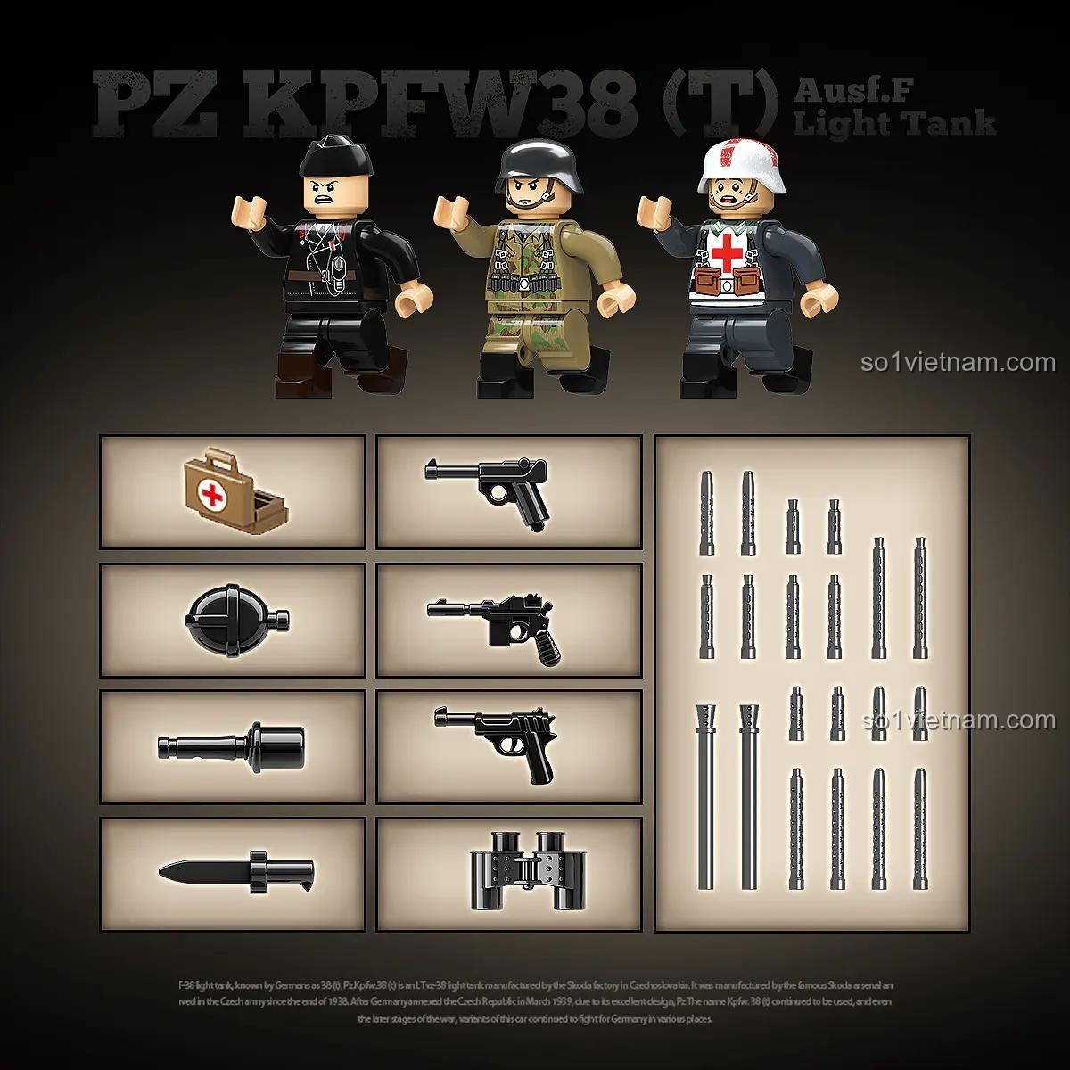 Minifigure và phụ kiện bộ đồ chơi xe tăng Đức Panzer 38(T) Ausf.F QUAN GUAN 100285
