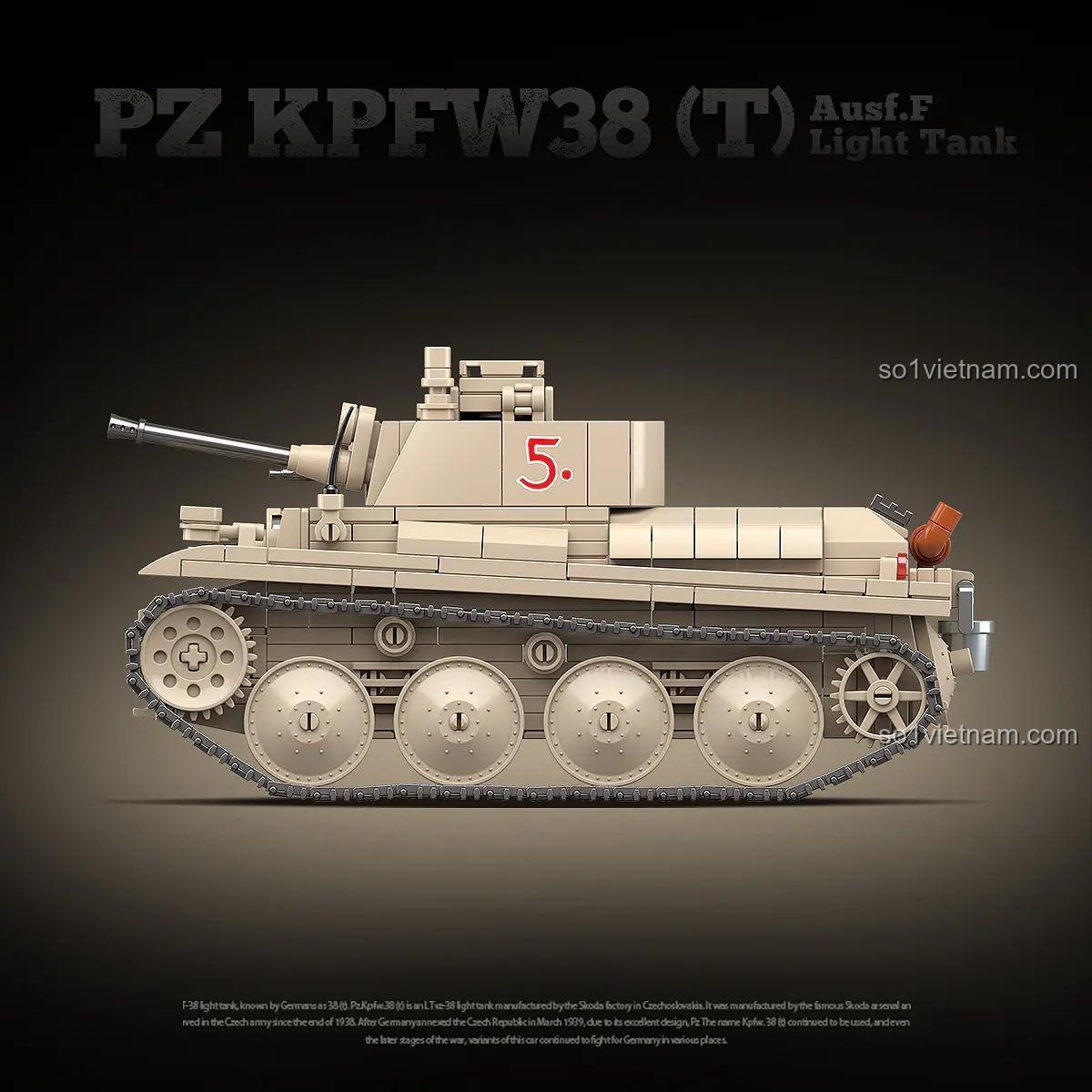Mô hình xe tăng Đức Panzer 38(T) Ausf.F QUAN GUAN 100285 nhìn ngang
